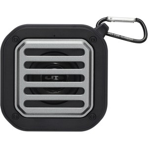 PF Concept 124347 - Solo 3W IPX5 RCS recycled plastic solar Bluetooth® speaker with carabiner  Solid Black