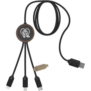 SCX.design 2PX084 - SCX.design C36 3-in-1 rPET light-up logo extended charging cable with round bamboo casing