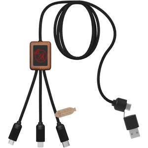 SCX.design 2PX072 - SCX.design C38 5-in-1 rPET light-up logo charging cable with squared wooden casing