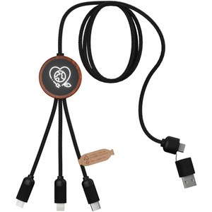 SCX.design 2PX071 - SCX.design C37 5-in-1 rPET light-up logo charging cable with round wooden casing